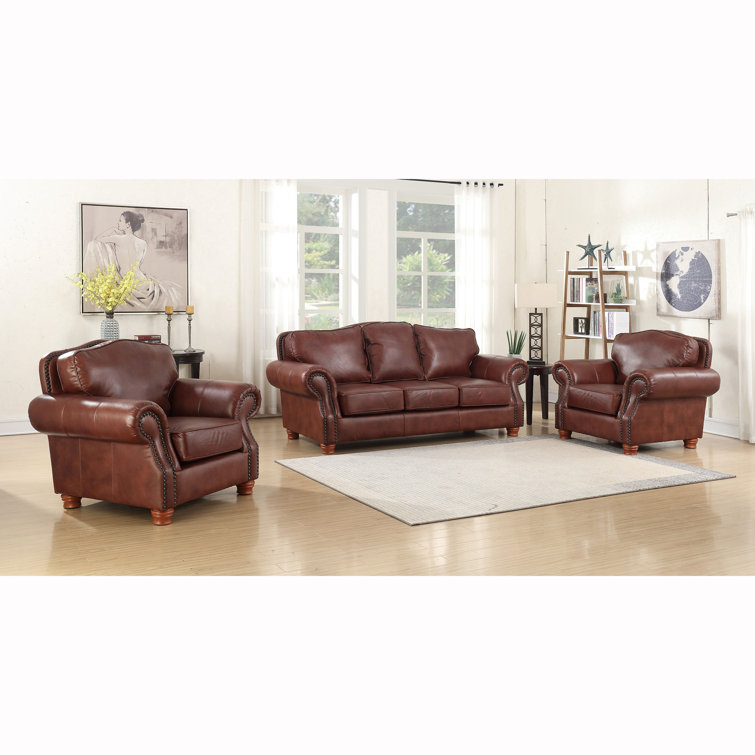 Canora Grey Vranduk 3 Piece Leather Living Room Set Wayfair